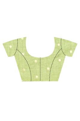 green banarasi silk blend chanderi saree with blouse piece 4