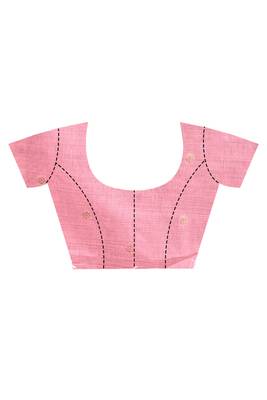 pink banarasi silk blend chanderi saree with blouse piece 3