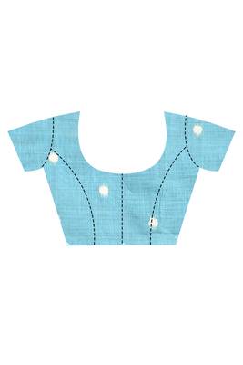 blue banarasi silk blend chanderi saree with blouse piece 4