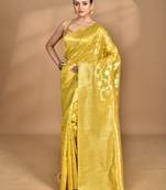yellow banarasi silk blend chanderi saree with blouse piece