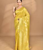 yellow banarasi silk blend chanderi saree with blouse piece