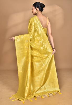 yellow banarasi silk blend chanderi saree with blouse piece 2