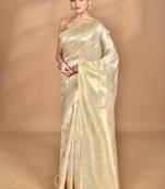 cream banarasi silk blend chanderi saree with blouse piece
