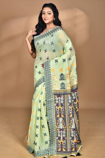 light green chanderi silk blend saree with blouse piece