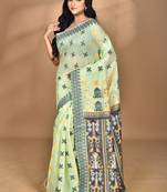 light green chanderi silk blend saree with blouse piece