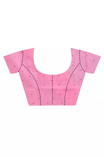 pink chanderi silk blend saree with blouse piece