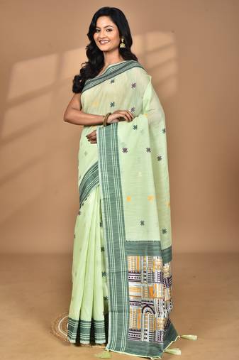 light green chanderi silk blend saree with blouse piece