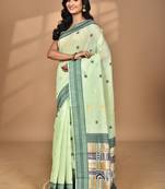 light green chanderi silk blend saree with blouse piece