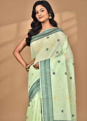 light green chanderi silk blend saree with blouse piece 2