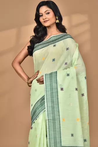 light green chanderi silk blend saree with blouse piece