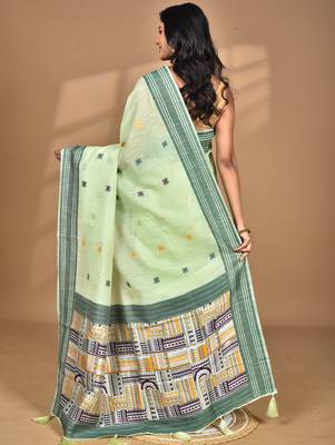 light green chanderi silk blend saree with blouse piece 4