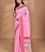 pink chanderi silk blend saree with blouse piece