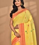 yellow chanderi silk blend saree with blouse piece