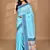 blue chanderi silk blend saree with blouse piece