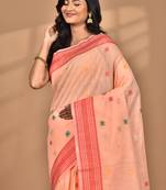 peach chanderi silk blend saree with blouse piece