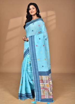 peach chanderi silk blend saree with blouse piece 3