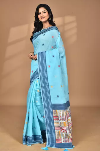 peach chanderi silk blend saree with blouse piece