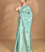 light green chanderi silk blend saree with blouse piece