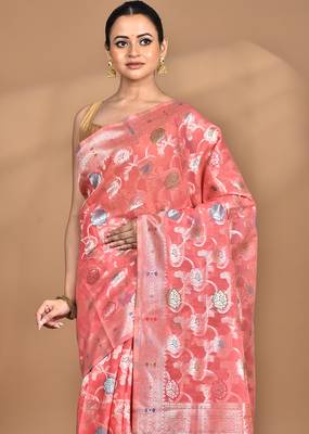 yellow chanderi silk blend saree with blouse piece 1