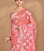 yellow chanderi silk blend saree with blouse piece