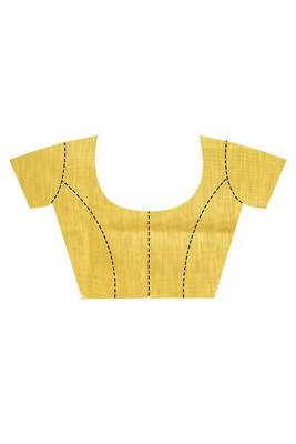 yellow chanderi silk blend saree with blouse piece 3