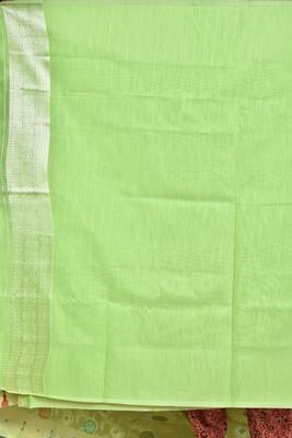 green chanderi silk blend saree with blouse piece 5