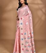 pink chanderi silk blend saree with blouse piece