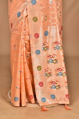 peach chanderi silk blend saree with blouse piece 2