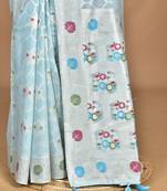 blue chanderi silk blend saree with blouse piece