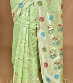 light green chanderi silk blend saree with blouse piece