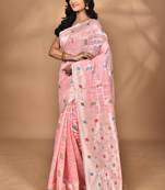 pink chanderi silk blend saree with blouse piece