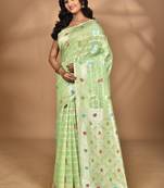 light green chanderi silk blend saree with blouse piece