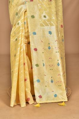 yellow chanderi silk blend saree with blouse piece 2
