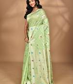 light green chanderi silk blend saree with blouse piece