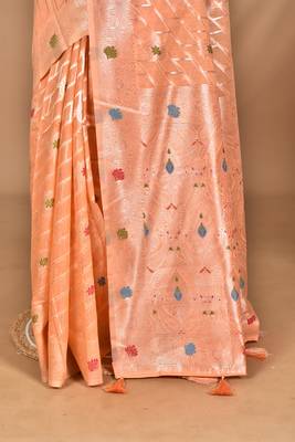 peach chanderi silk blend saree with blouse piece 2