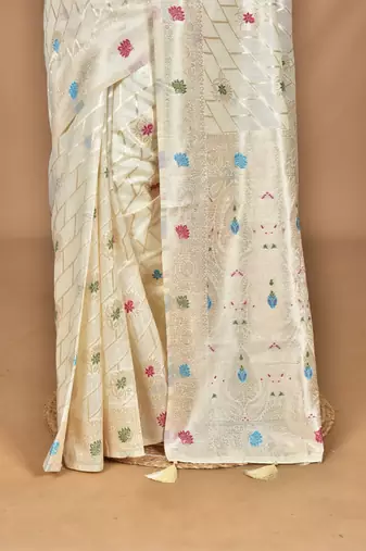 blue chanderi silk blend saree with blouse piece