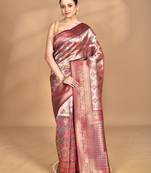purple kanjiviram silk blend saree with blouse piece