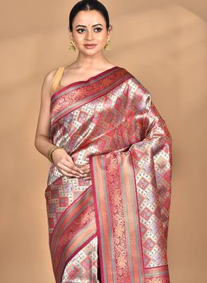 purple kanjiviram silk blend saree with blouse piece 2