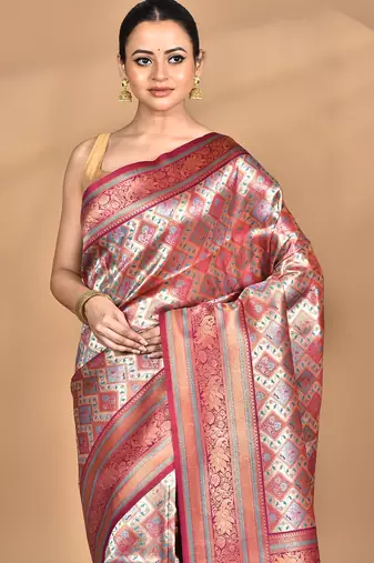 purple kanjiviram silk blend saree with blouse piece
