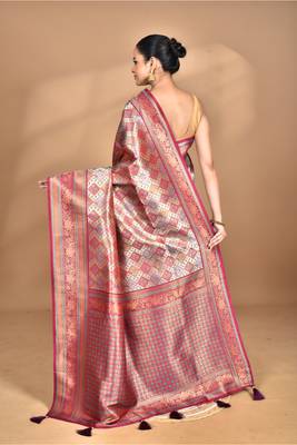 purple kanjiviram silk blend saree with blouse piece 4