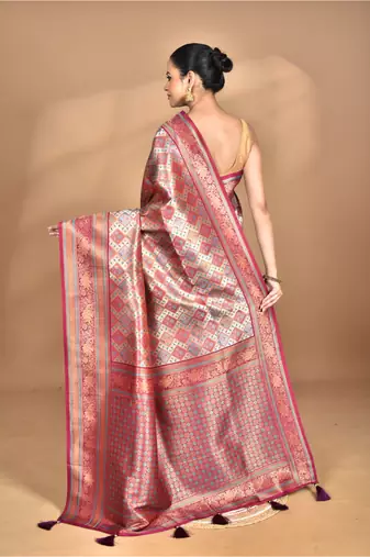 purple kanjiviram silk blend saree with blouse piece
