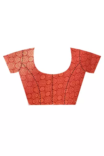 orange kanjiviram silk blend saree with blouse piece