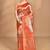 orange kanjiviram silk blend saree with blouse piece