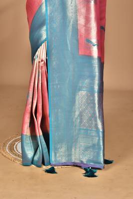 pink banarasi silk blend saree with blouse piece 2