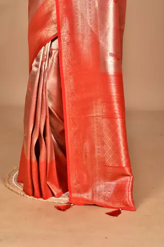 red banarasi silk blend saree with blouse piece