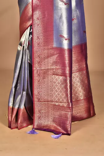 purple banarasi silk blend saree with blouse piece