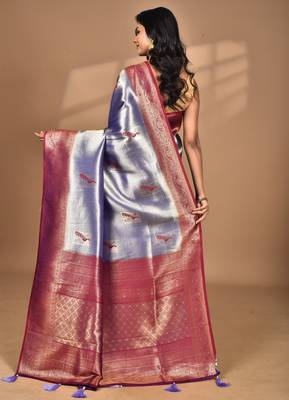 purple banarasi silk blend saree with blouse piece 4