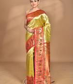 pink banarasi silk blend saree with blouse piece
