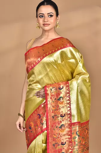 pink banarasi silk blend saree with blouse piece
