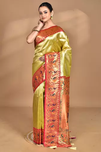 pink banarasi silk blend saree with blouse piece